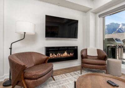 Faux fireplace TV leather seats